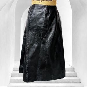 MARGARET GODFREY genuine leather black midi A line skirt